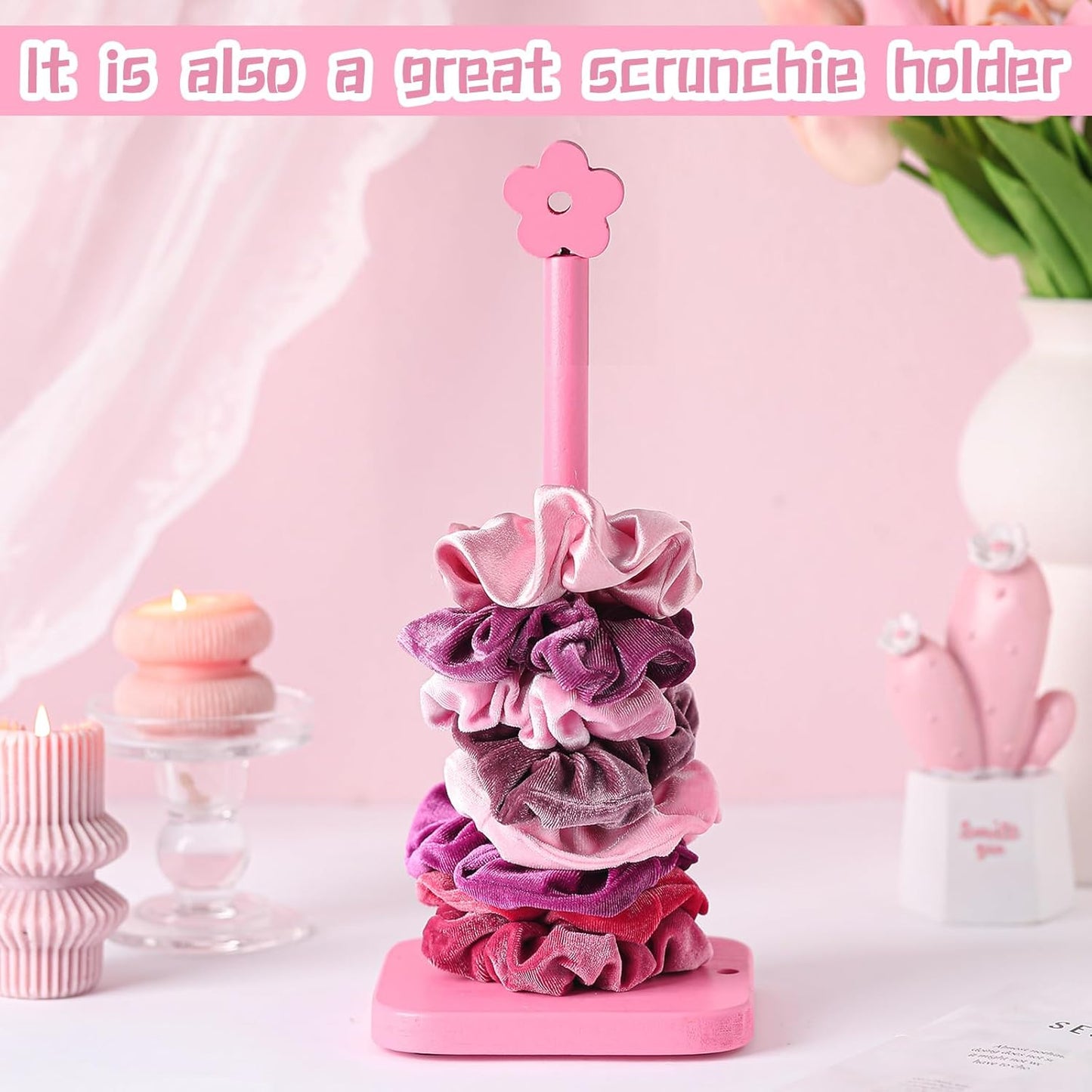 Leinuosen Pink Flower Paper Towel Holder Coquettish Cute Flower Wooden Paper Towel Holder Pink Bathroom Countertop Accessories Kitchen Roll Stand Organizer Standing Apartment Decor Housewarming Gift