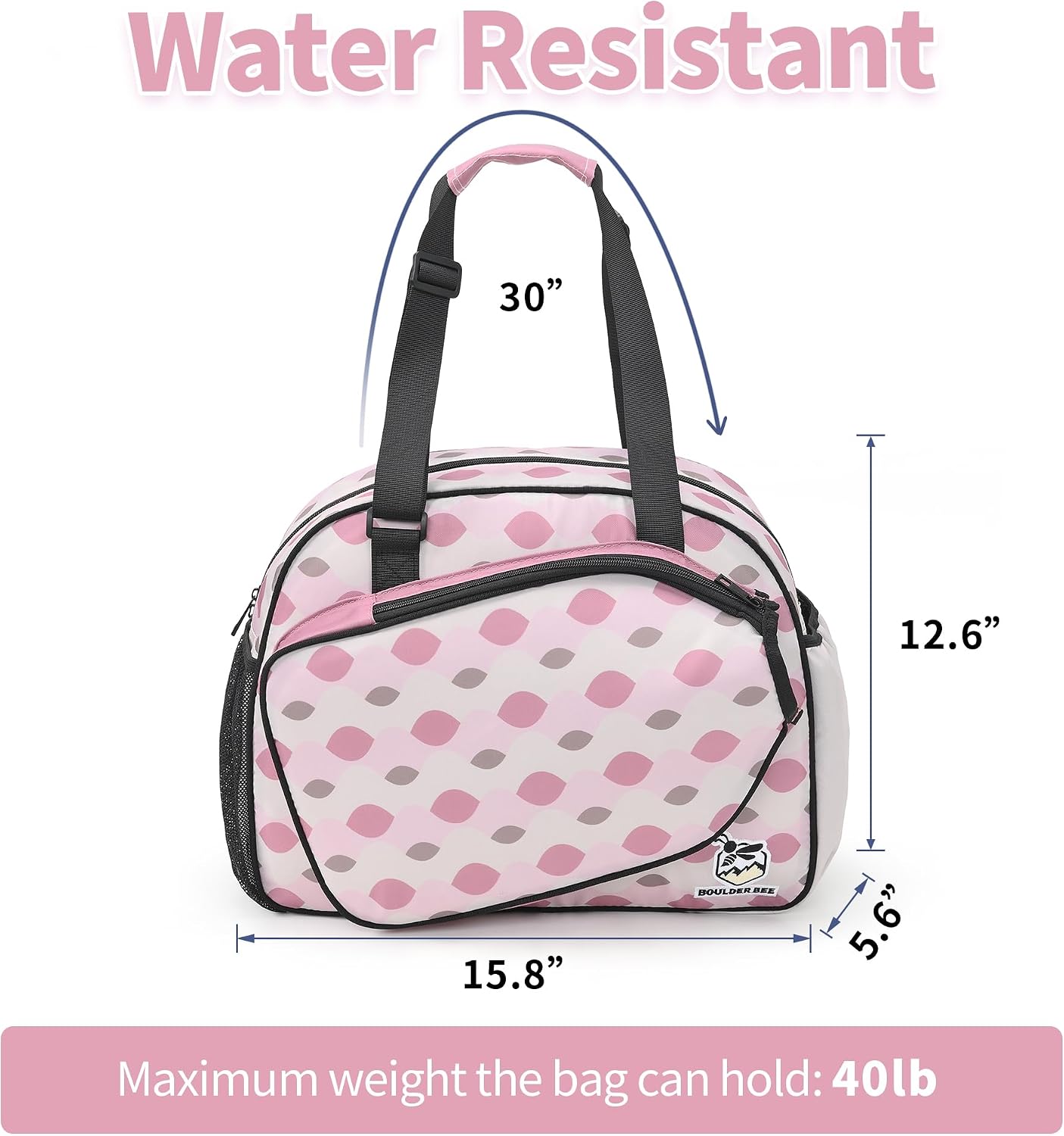 Boulder Bee Pickleball Bags, Premium Pickleball Tote Bag for Girls, Women’s Hand/Shoulder Gym Bag w Water Bottle Holder, with Pickleball Racquet/Paddle Holder