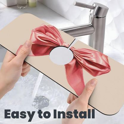 Watercolor Pink Velvet Bow On Light Beige Faucet Mat Splash Guard, Absorbent Quick-Dry Kitchen Sink Mat,Ideal For Splash Guard Drip Catching