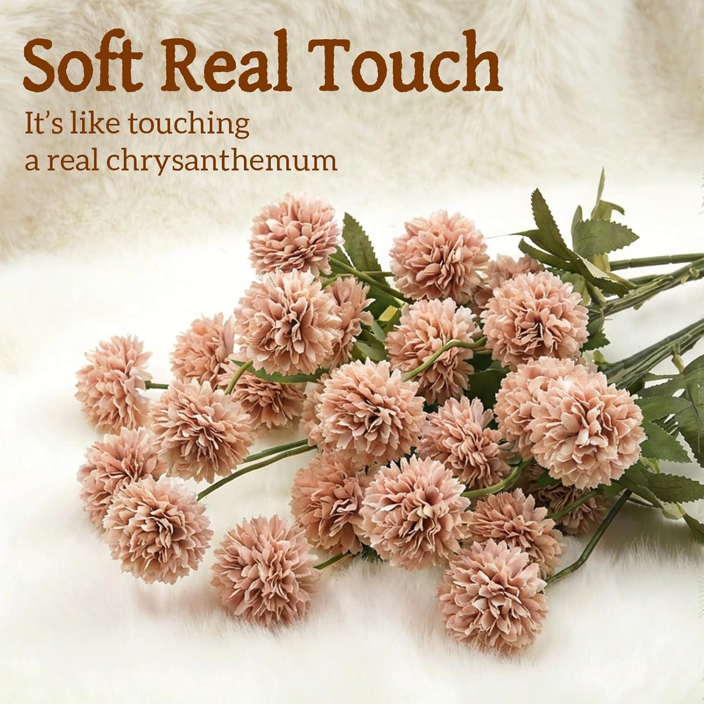 8pcs Blush Pink Fake Silk Pompon Mum Artificial Flowers,Mini Artificial Chrysanthemums with Stems,Faux Flowers For Vase,for Wedding Centerpieces, flower arrangements, vase fillers, and home decor