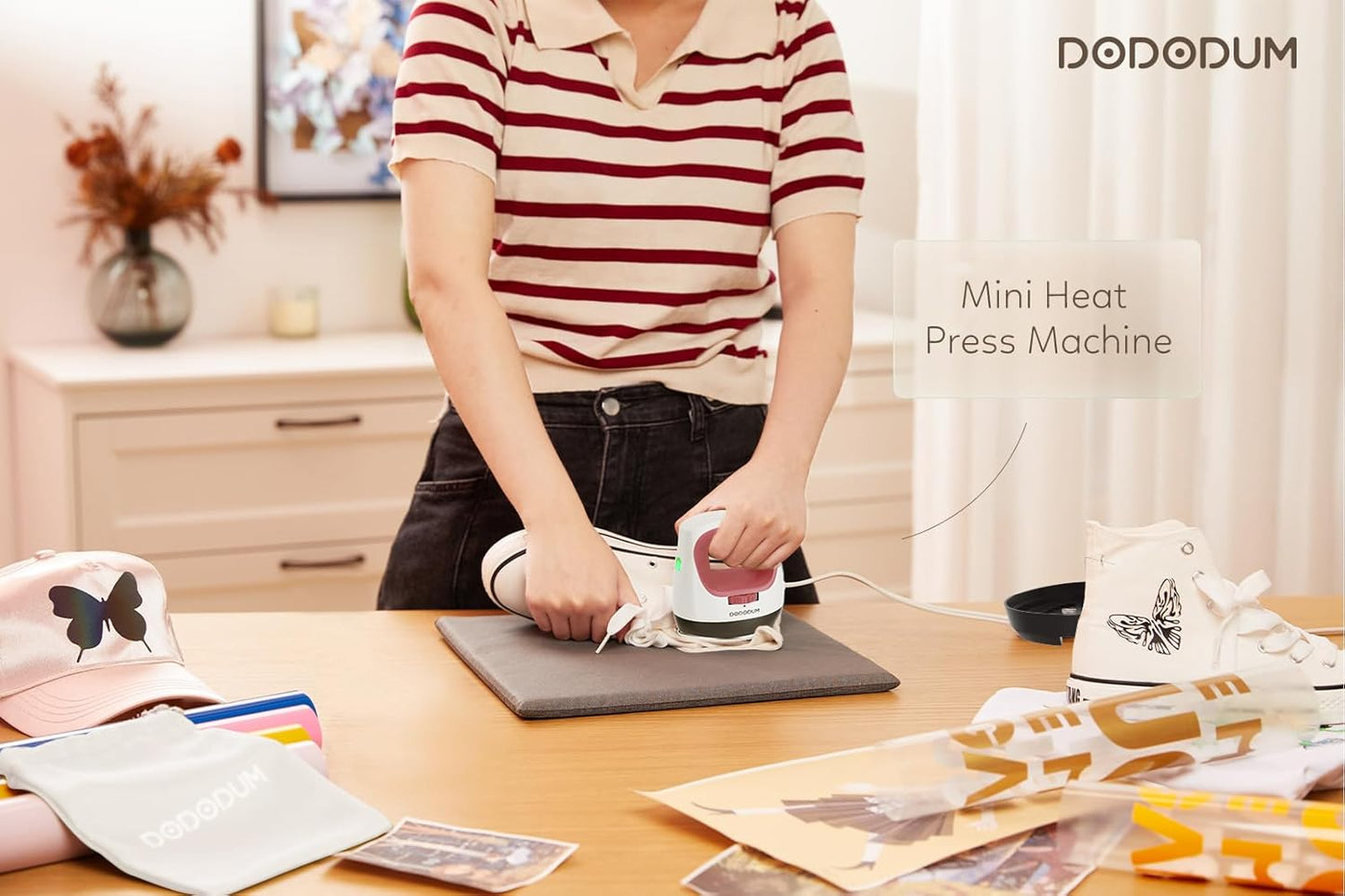 DODODUM Heat Press Small Heat Press Machine for T Shirts Shoes Hats Small HTV Iron-on Vinyl Projects Easy to Use Portable Iron Press for Heating Transfer Pink
