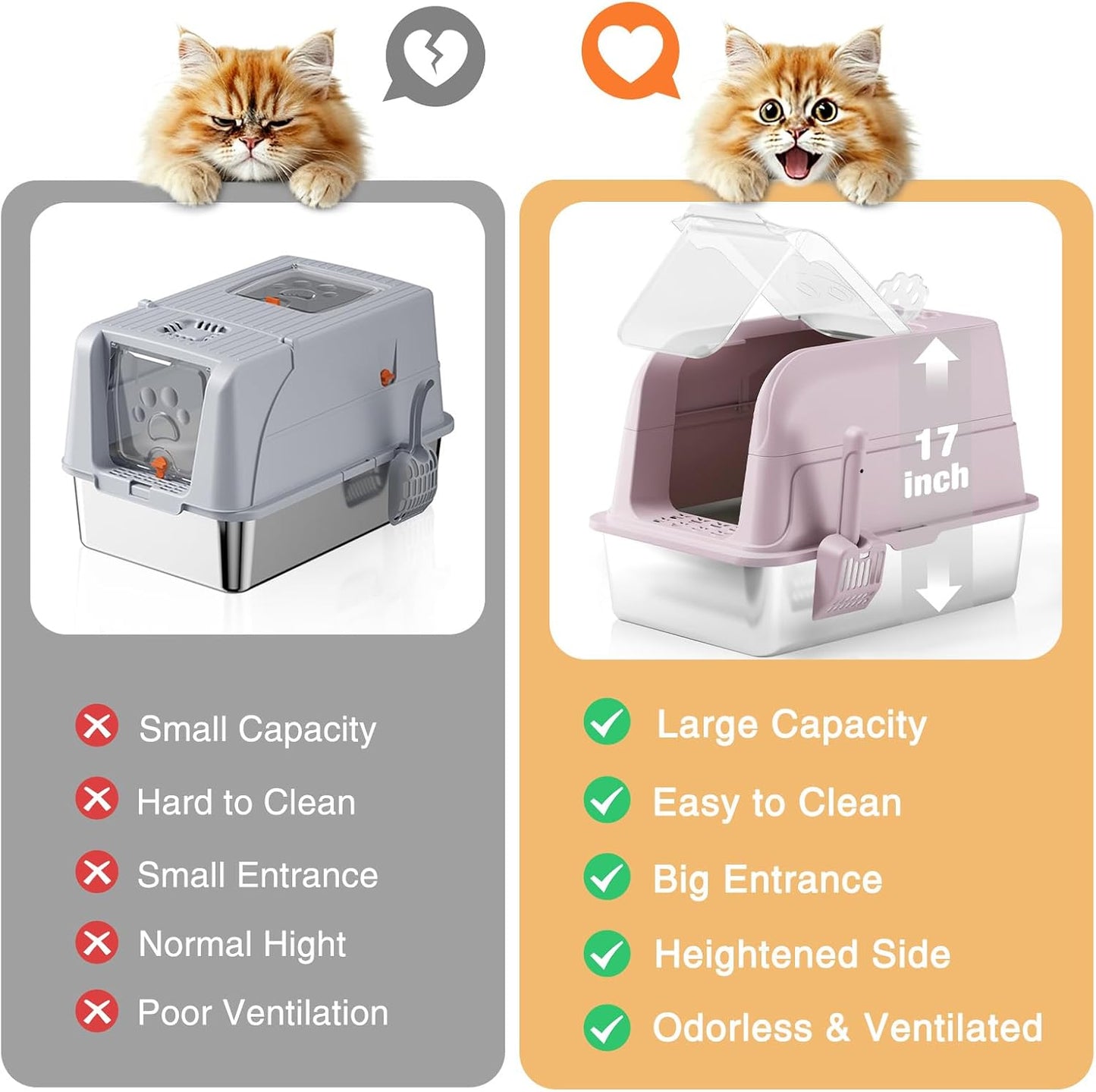 Stainless Steel Cat Litter Box, Cat Litter Box, Easy to Clean Metal Cat Box - Pink