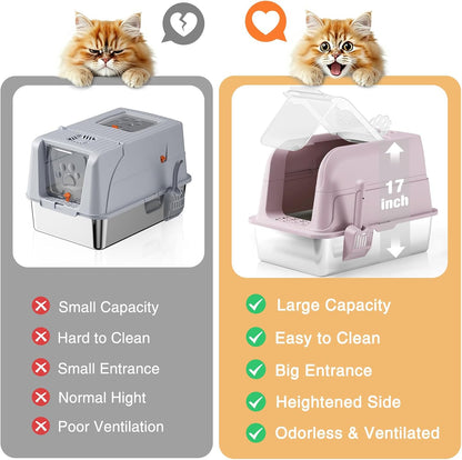 Stainless Steel Cat Litter Box, Cat Litter Box, Easy to Clean Metal Cat Box - Pink