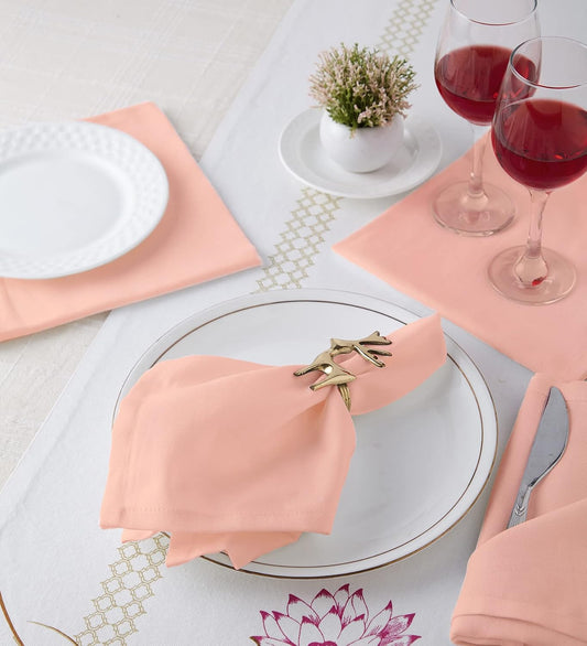 Encasa XO Peach Cloth Napkins Set of 6, 17"x17" | Solid Color Cotton Dinner Napkins | Washable & Reusable Wedding Napkins for Holiday Dinners, Party, & Everyday Table Decor