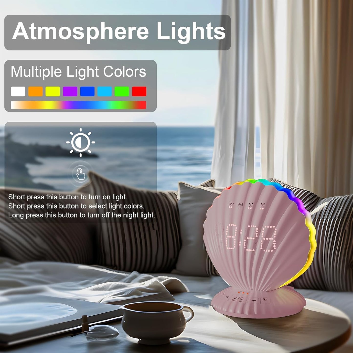 Loud Alarm Clock for Heavy Sleepers - Portable Bluetooth Speaker with White Noise Sound Machine, LED Night Light Clock, Digital Clock for Bed Decor, Ideal Gift for Teens Adults (Pink)