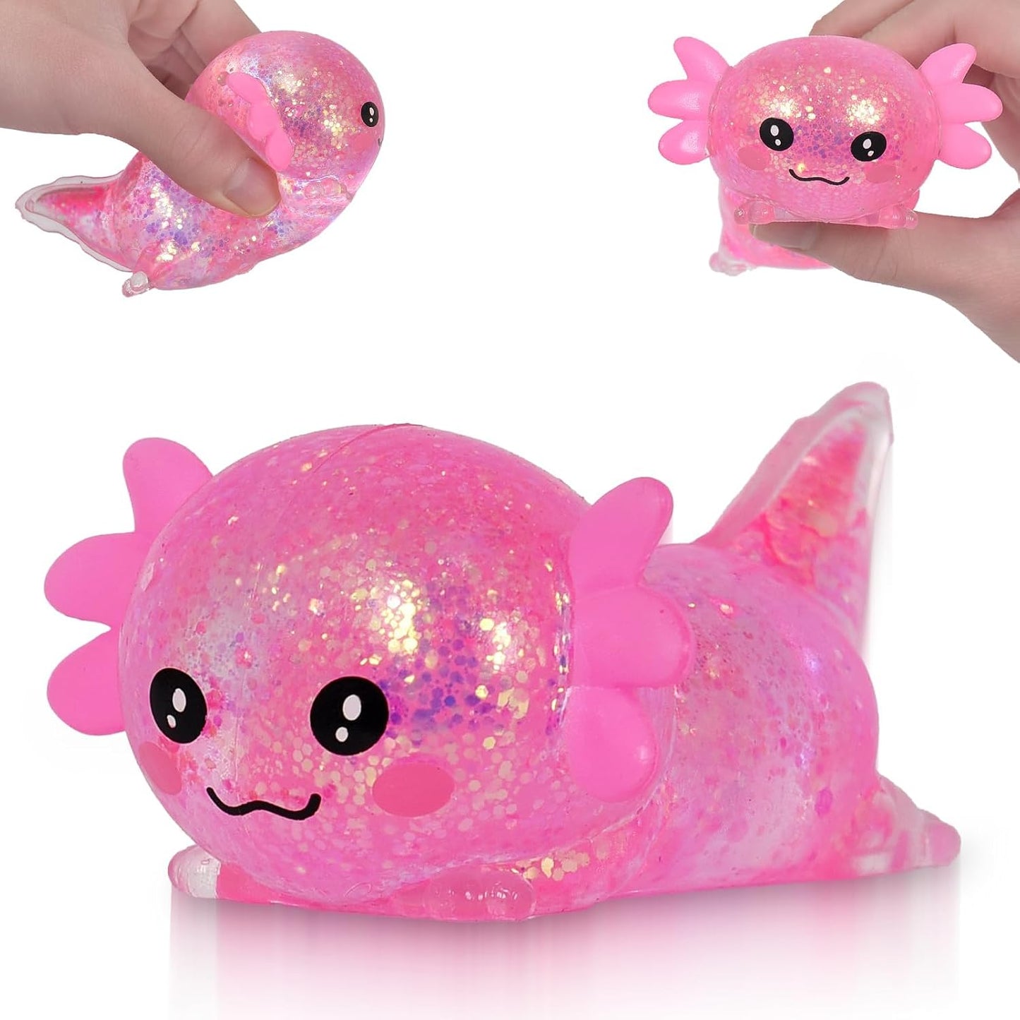 Axolotl Squishy Toy, Cute Slow Rising Fidget Toy for Stress Relief, Soft Squeeze Sensory Toy for Kids and Adults, Handheld Stress Ball for Anxiety and Focus(Pink)