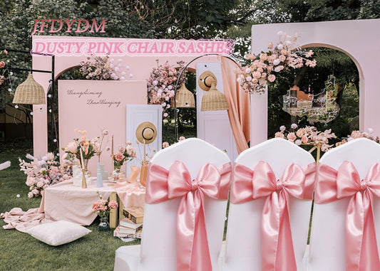 50 Pack Dusty Pink Chair Sashes, Satin Bows for Chairs for Birthday Wedding Party Gender Reveal Decor, Dusty Pink Chair Bows Sashes, Romantic Chairs Ribbons Ties