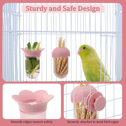 2 PCS Bird Cage Vegetable Feeder, Bird Food Dispenser with Water Storage Design to Keep Vegetables Fresh, Hanging Birds Feeder, Parakeet Cage Accessories for Cockatiel & Small Birds (Pink)