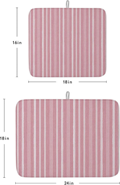 Dusty Pink Striped Dish Drying Mat 1 Pack, Minimalism Stripes Modern Vintage Farmhouse Abstract Absorbent Heat Insulating Kitchen Drying Pad Drainer Mats for Sink Counter Pot Dishes 18 X 24 Inch