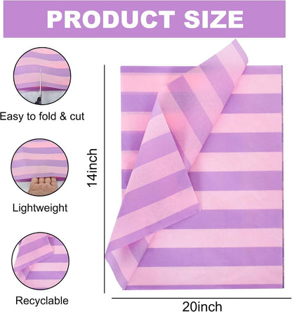 BEISHIDA Purple Pink Big Stripe Tissue Paper Bulk,Wrapping Tissue Paper for Gift Bags, 14 x 20 Inch Gift Wrap for Princess Party Bridal Shower, Baby Shower Easter Wedding DIY Crafts,30 Sheets