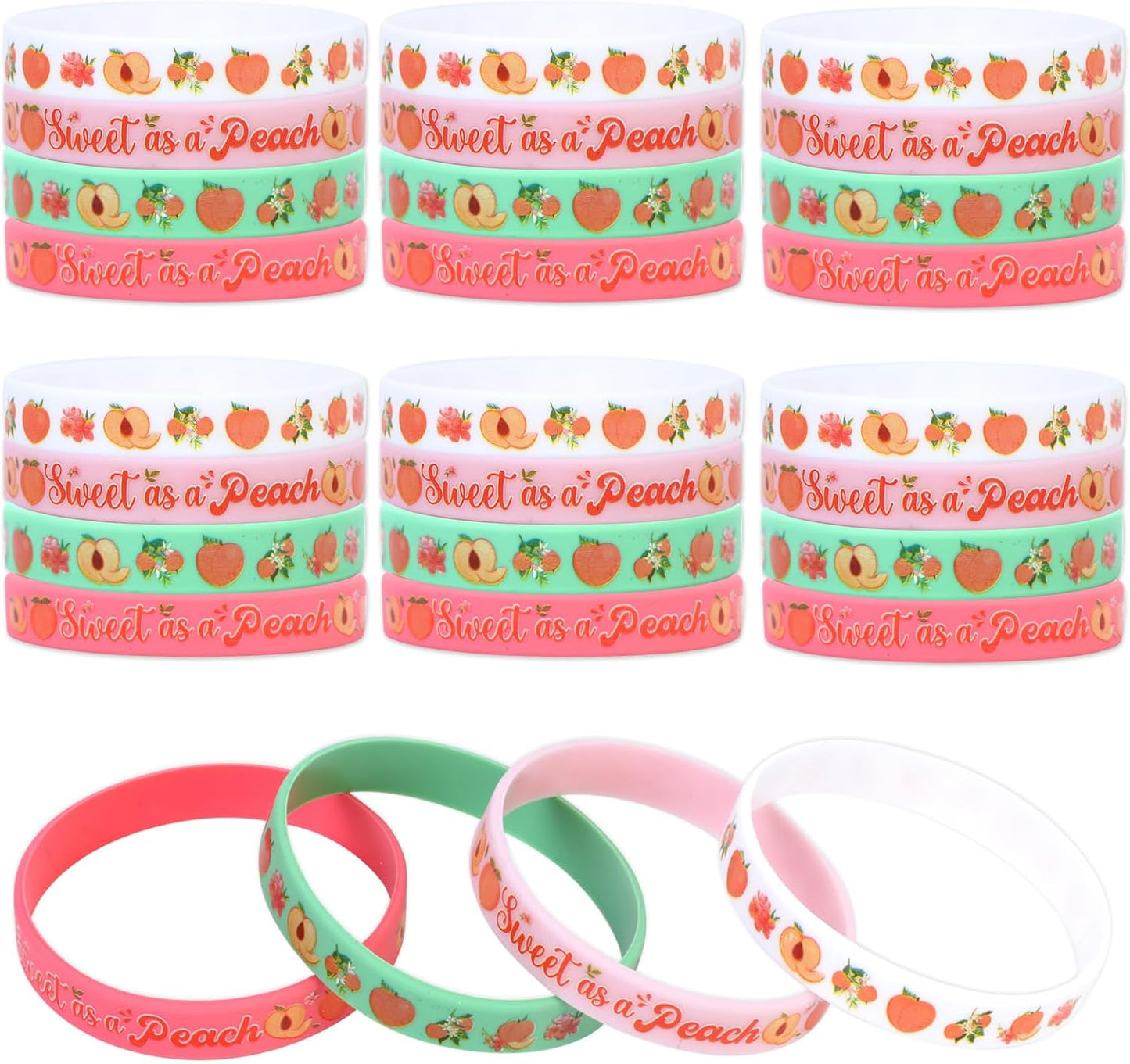 Serencatcher Sweet As a Peach Party Favors Bracelet, 24pcs One Sweet Peach Birthday Decorations Silicone Bracelets Peach Baby Shower Birthday Party Gift for Guest