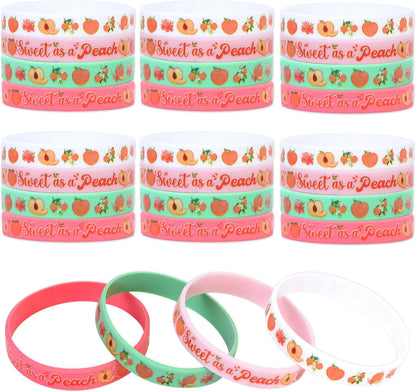 Serencatcher Sweet As a Peach Party Favors Bracelet, 24pcs One Sweet Peach Birthday Decorations Silicone Bracelets Peach Baby Shower Birthday Party Gift for Guest