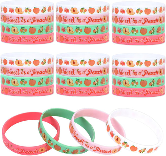 Serencatcher Sweet As a Peach Party Favors Bracelet, 24pcs One Sweet Peach Birthday Decorations Silicone Bracelets Peach Baby Shower Birthday Party Gift for Guest