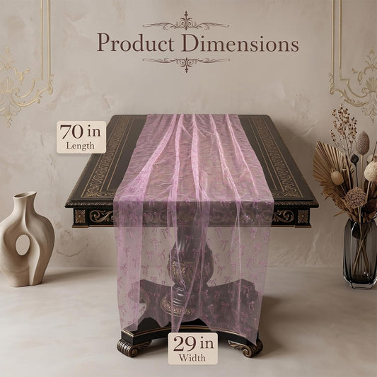 4 Pack Pink Butterfly Table Runner 29.5 x 71 Inches, 3D Hot-Stamped Iridescent Tulle Table Decor, Sheer Lace Fabric Overlay for Wedding, Baby Shower, Girl Birthday Party, Bridal Shower DIY Decorations