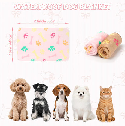 YUEPET Waterproof Dog Blankets, 2 Pack Washable Dog Blankets for Bed Couch Sofa Protector Fleece Flannel Puppy Blanket Soft Plush Reversible Throw Blanket for Medium Dogs Cats 30"×20"(Pink+Brown)