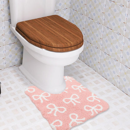 FYSUIMU Pink Bow Bathroom Rug U-Shaped Toilet Rug Soft Plush Bath Mat Non Slip Washable Floor Mat for Home Hotel Bathroom Restroom Decor