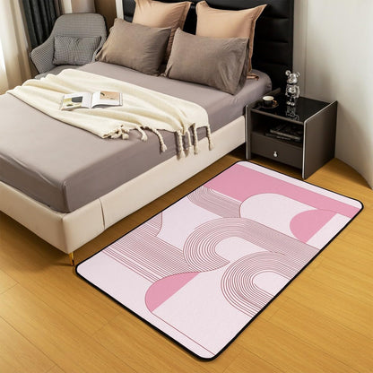 Boho Mid Century Area Rug Abstract Geometric Non Slip Carpet for Kids Girls Adults Minimalist Retro Aesthetic Decor Rug for Living Room Bedroom Playroom Backyard 3x5 Light Pink