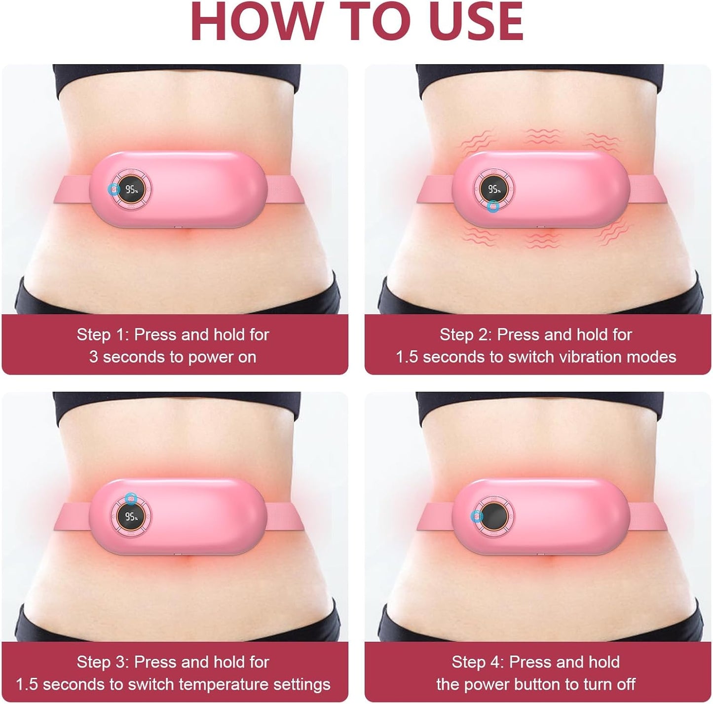 Heating Pad for Period Cramps, 3 Heat Levels and 3 Massage Modes, Portable Heating Pad for Menstrual Cramps, Electric Heat Belt, for Women and Girl Stocking Stuffers(Pink)