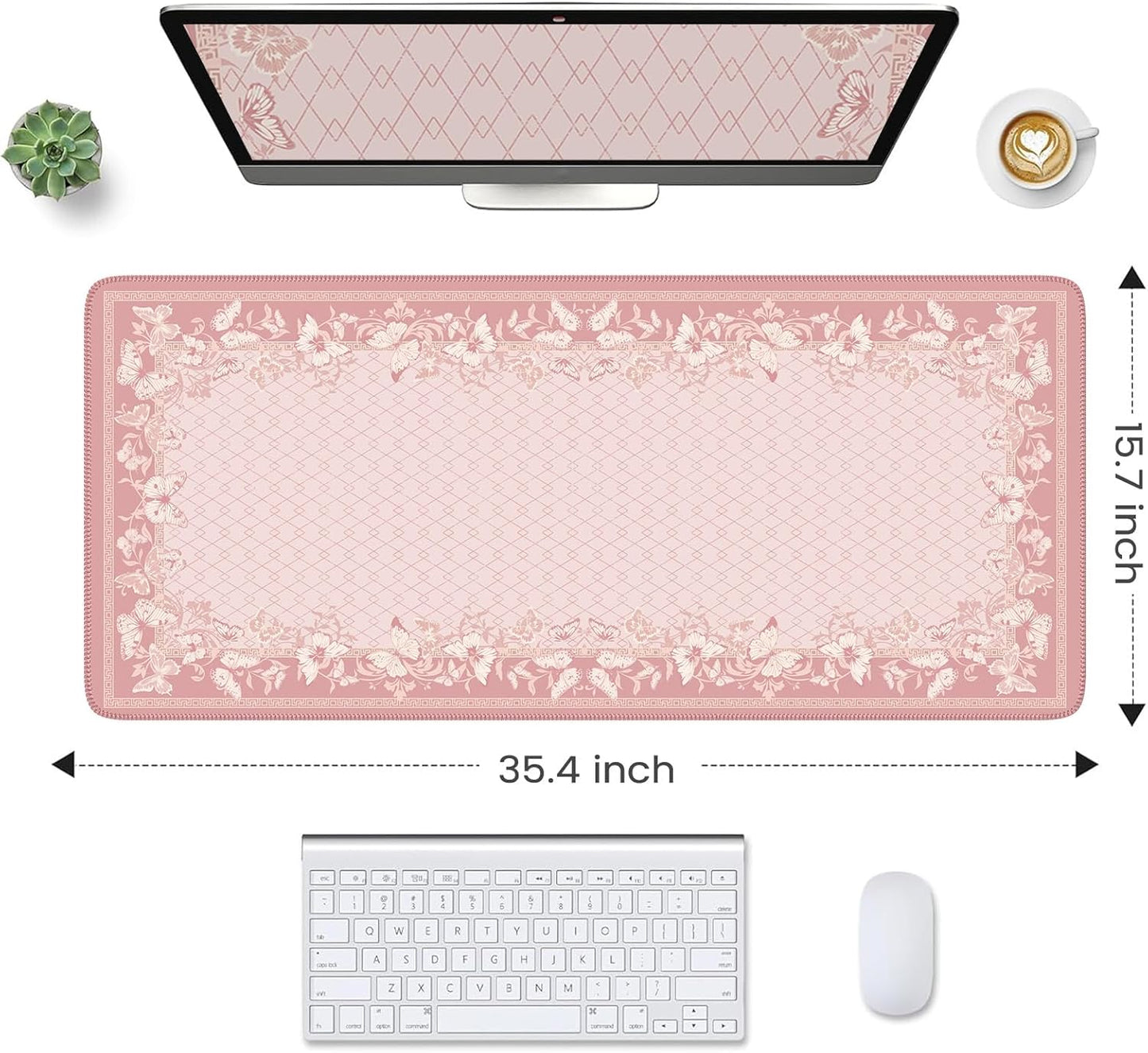HAOCOO Cute Desk Mat, Pink Desk Matt for Desktop with Edge Stitching, Non-Slip Large Mouse Pad for Desk, Water-Resistant Computer Mat for Gaming,Women Office (Light Pink)
