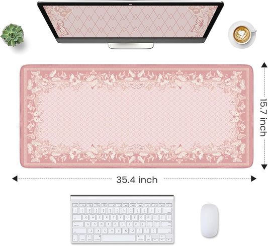HAOCOO Cute Desk Mat, Pink Desk Matt for Desktop with Edge Stitching, Non-Slip Large Mouse Pad for Desk, Water-Resistant Computer Mat for Gaming,Women Office (Light Pink)