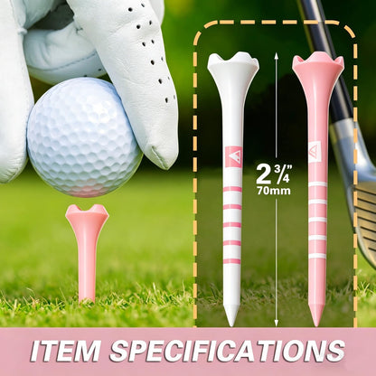 Stable & Durable Plastic Golf Tees 60Pcs Size 2-3/4 Inch or 3-1/4 Inch Packaged in Plastic Jar with Lid Available Pink White Blue Color