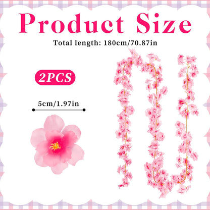 2Pcs 11.8ft Cherry Blossom Garland, Artificial Pink Flower Garland, Hanging Silk Cherry Blossom Sakura Vine, Pink Fake Vines for Wedding Party Valentine Japanese Home Decor(Pink)
