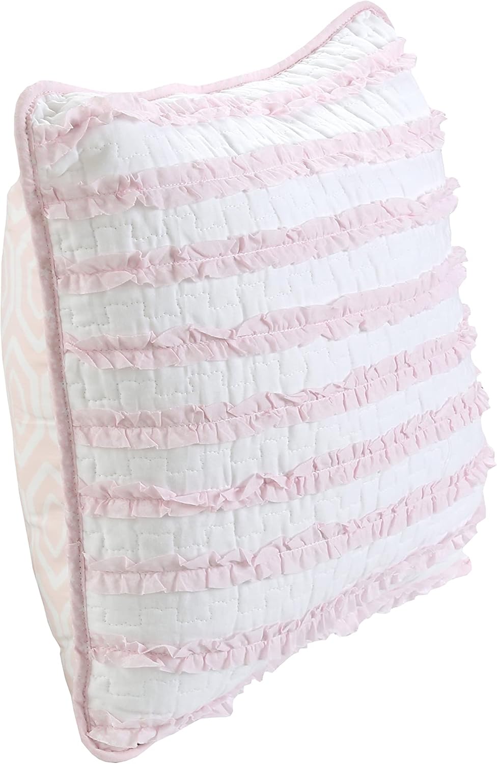 Pretty in Pink Girly Ruffle Star Stripped Soft Pink White Cotton Square Décor Throw Pillow by Cozy Line Home Fashions
