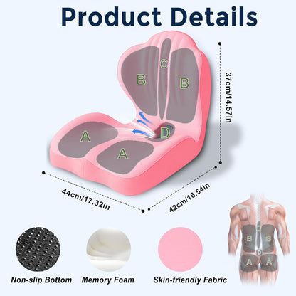 Seat Cushion for Office Chair and Car, L-Shaped Ergonomic Seat Cushions,Memory Foam Orthopedic Cushion with Coccyx Hollow,Lumbar Support & Tailbone Pain Relief for Car, Truck, Home,Gaming Chair,Pink
