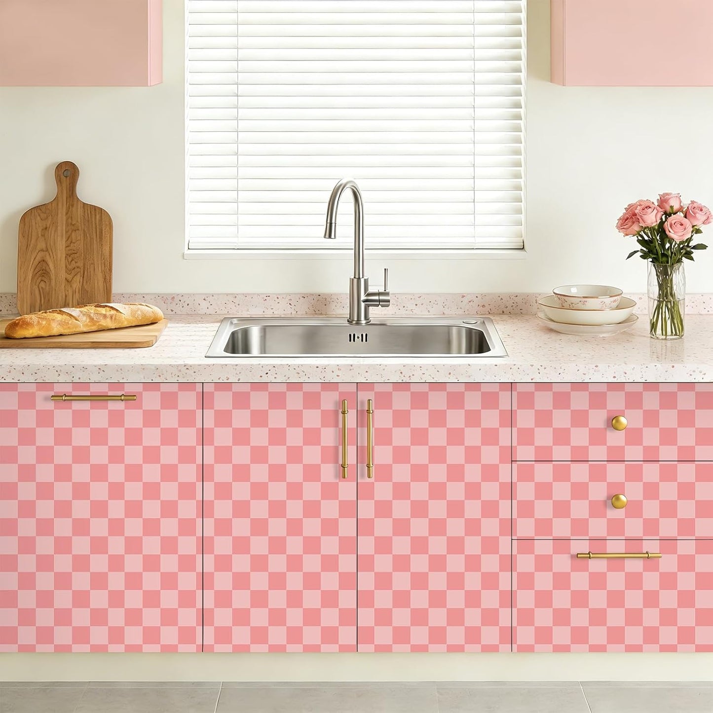 ICOOP Pink Wallpaper Retro Checkered Wallpaper Peel and Stick Girly Pink Contact Paper Cute Gingham Checkered Contact Paper for Cabeints Girls Bedroom Classroom Desk Wrap Gift Wrap Girls 17.5"x80"