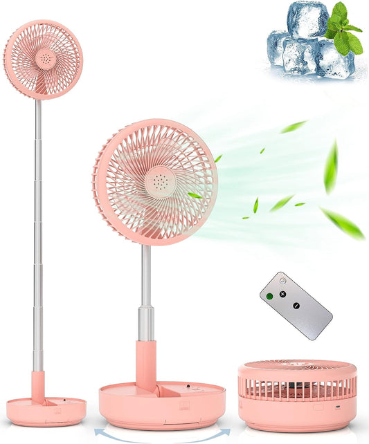 Primevolve Portable Fan, |21H Battery|7200mAh Rechargeable Oscillating Fan with Remote, Foldable Telescopic 7.7" for Travel Camping Cruise Hotel Bedroom, Pink