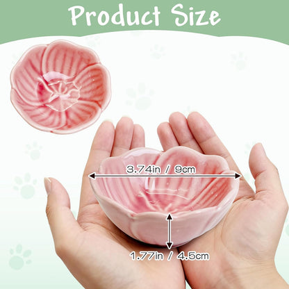 BNOSDM 2 Pcs Hamster Ceramic Food Bowl Flower Series Gerbil Drinking Bowls Anti-Turning Food & Water Dish for Dwarf Syrian Hamsters Gerbil (Pink, Rose Pattern, 3.74“ x3.74“ x1.77“)