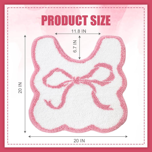 HunnmingRe Bow Toilet Rug U-Shaped Luxury Scalloped Bathroom Mat Non Slip Cute Microfiber Soft Plush Bath Rugs Pastel Bathroom Decor Coquette Stuff for Toilet Base (Pink,20 x 20 Inches)