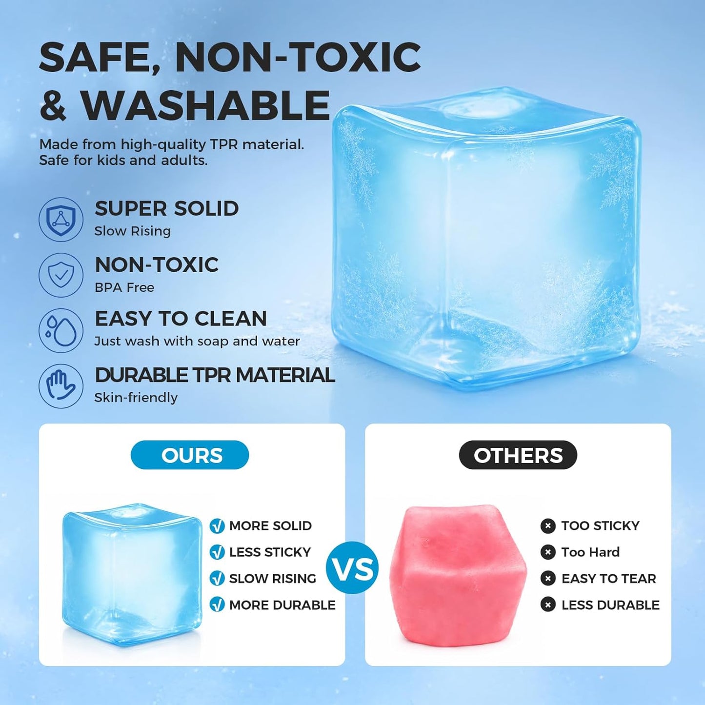 Ice Cube Squishy Fidget Toy, Slow Rise Squeeze Sensory Toy Stress Ball for Office Desk Anxiety Relief, Focus & Calm Novelty Gift for Teens - Pink Glitter