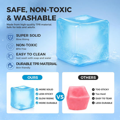 Ice Cube Squishy Fidget Toy, Slow Rise Squeeze Sensory Toy Stress Ball for Office Desk Anxiety Relief, Focus & Calm Novelty Gift for Teens - Pink Glitter