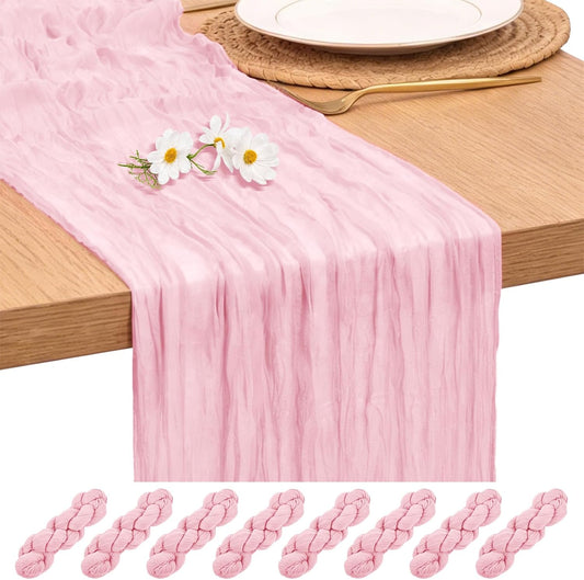 8 Pack Light Pink Cheesecloth Table Runner 17x108 Inch Cheese Cloth Boho Table Runners Table Parties for Home Decor Bridal Shower Decorations Wedding Decoration Baby Shower Decorations