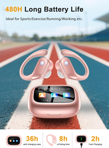 jaddsa Wireless Earbuds, 2026 ENC Noise Cancelling Ear Buds with Smart Touchscreen, Bluetooth 5.4 Headphones, Bass Stereo Sound Over-Ear Earbuds, 5 EQ Modes for Sports/Travel/Gym- Rose Gold