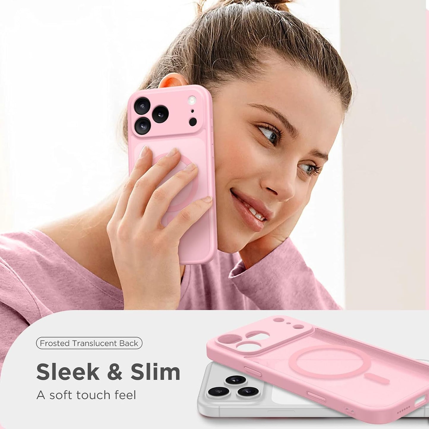 CAPRARO Magnetic for iPhone 17 Pro Case, Upgraded [Full Camera Protection] [Compatible with MagSafe] Protective Translucent Matte Women Girl Phone Case Cover, Peach Pink