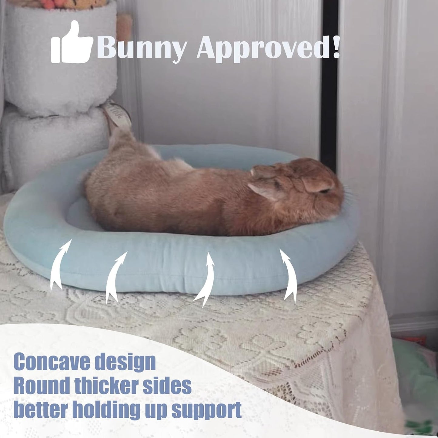15.7’’×12.2’’ Cozy Bunny Bed for Rabbits Indoor, Soft Concave Oval Beds for Small Animal, Washable Plush Mat for Bunnies, Guinea Pigs,Rabbit,Pink