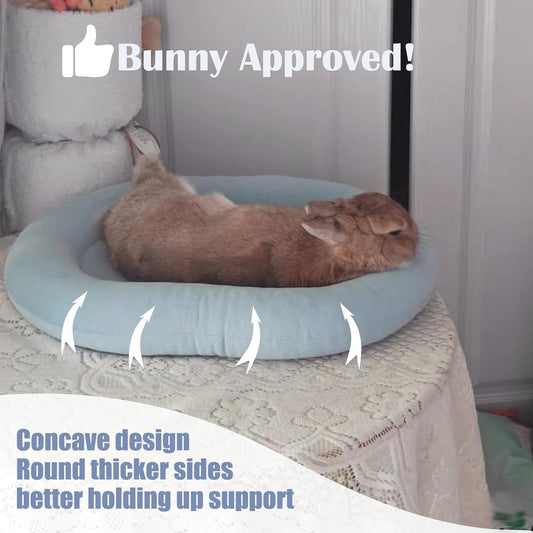 15.7’’×12.2’’ Cozy Bunny Bed for Rabbits Indoor, Soft Concave Oval Beds for Small Animal, Washable Plush Mat for Bunnies, Guinea Pigs,Rabbit,Pink
