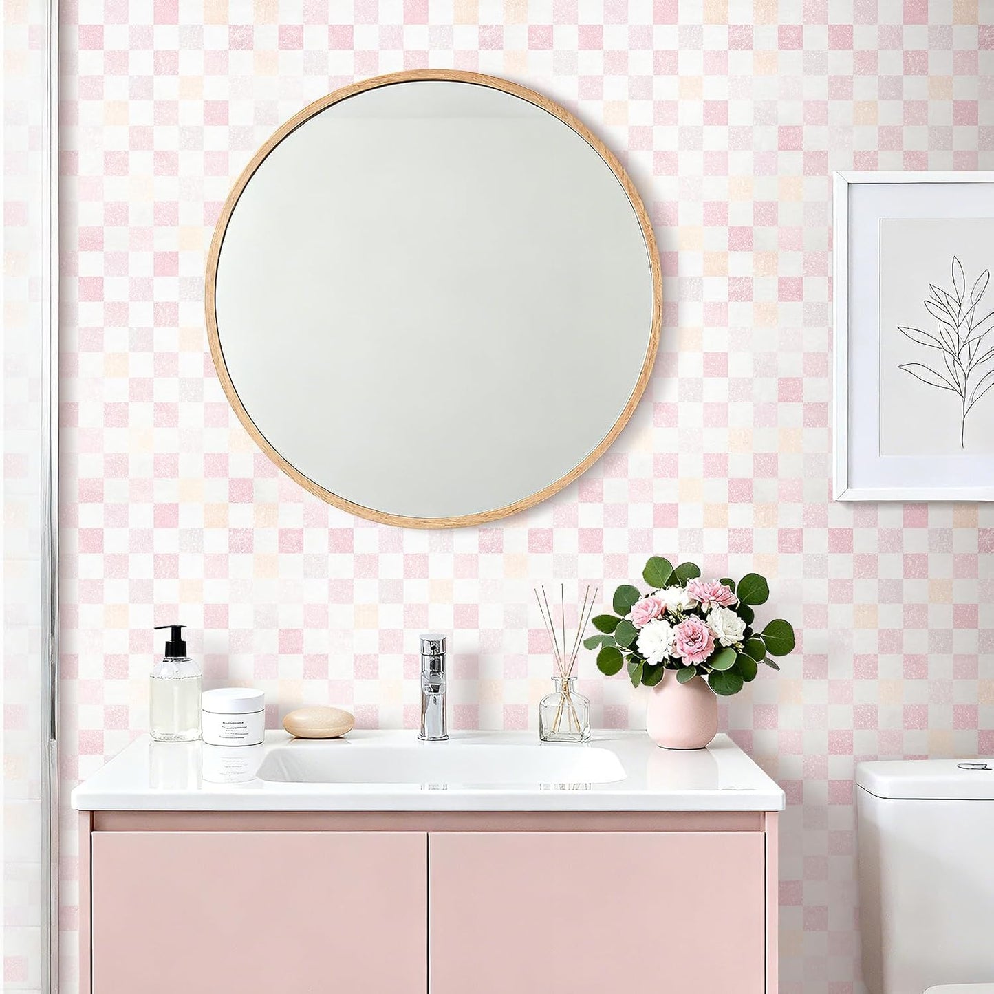 Pastel Checkered Wallpaper Peel and Stick Pink White Purple Yellow Retro Checkered Plaid Wallpaper Prepasted Rolls Geometric Checkerboard Contact Paper for Walls Bedroom Removable 17.5x80