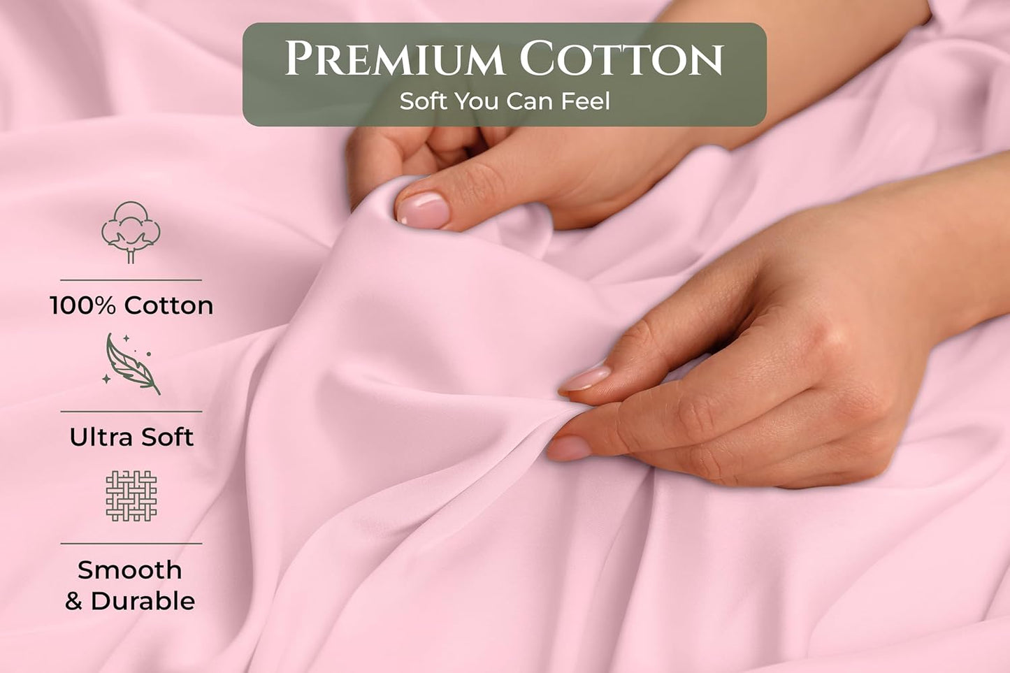 Royale Linens 100% Cotton Pillow Cases Standard Size Set of 2 - Percale Pillowcase - Pink Pillow Cases Super Soft Cooling & Breathable Hotel Cotton Pillowcases, Fits Standard Pillows (20"x26", Pink)