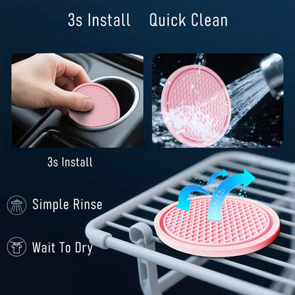 Car Cup Holder Coaster 4 Pack - Non Slip & Shockproof,Flexible PVC Rubber Insert for Car/Truck/SUV/Van (2.75"x0.2") Universal Fit Auto Cup Holders Accessories for Women and Man (Pink)