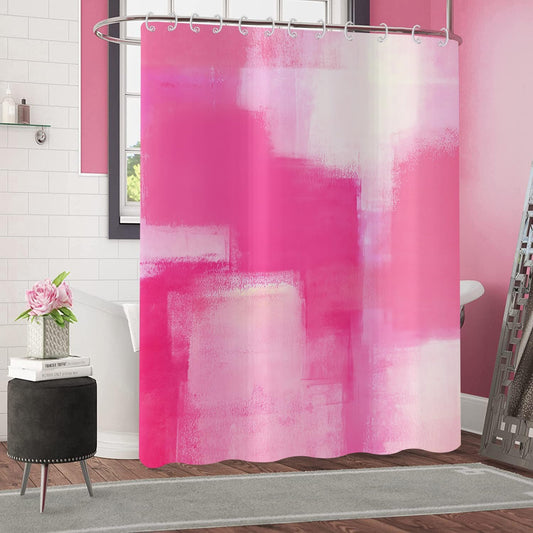 Hot Pink Shower Curtain, Watercolor Pink Contemporary Brush Strokes Oil Painting Abstract Bathroom Curtain Waterproof Fabric Machine Washable with 12 Hooks