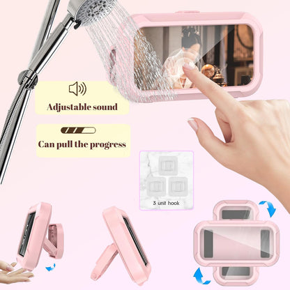 360° Rotatable Retractable Adjustable Shower Phone Case Holder,Anti-fog HD & sensitive screen ,Wall Mounted Phone Holder for Bathroom Mirror Bathtub Kitchen,Shower Accessories for 4-7" Phones (pink)