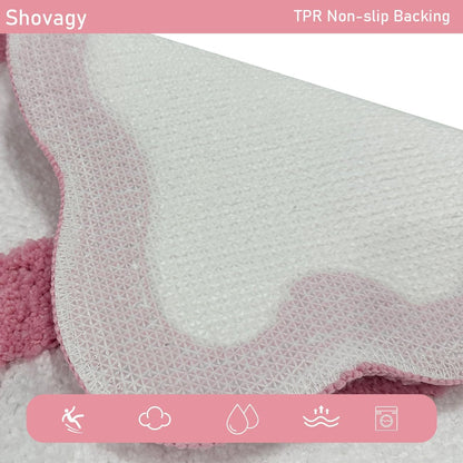 Scalloped Bath Mat Pink Bow Bathroom Rugs Extra Soft Cute Preppy Aesthetic Decor Bath Rug Water Absorbent Quick Dry Non Slip Bath Mats for Bathroom Tub Sink Shower Floor Carpet, 20" x 32"