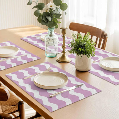 Pink and White Stripes Placemat Set of 6 Non-Slip Placemats for Dining Table Sea Wave Washable Table Mats, Heat Resistant Kitchen Table Mats for Party, Dining Room & Home Decor