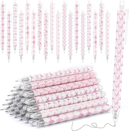 Jetec 60 Pcs Pink Bow Ballpoint Pens Sets Coquette Bow School Supplies for Girls Coquette Aesthetic Retractable Pens Pink Preppy Girly Stuff Cute Supplies Goodie Bag Fillers for Student