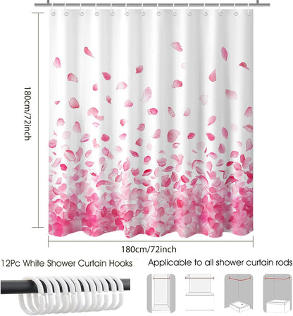 Mocsicka Pink Shower Curtain for Bathroom Romantic Pink Floral Petal Rain Shower Curtain for Pink Bathroom Decor Waterproof Fabric Bath Curtain 72 X 72 Inch
