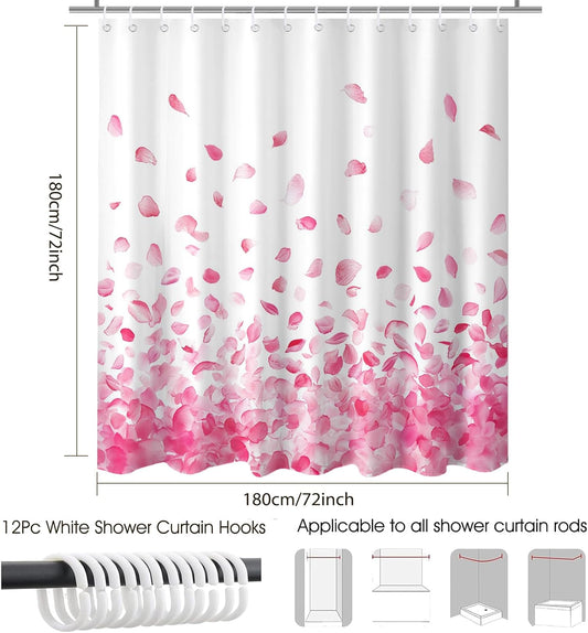 Mocsicka Pink Shower Curtain for Bathroom Romantic Pink Floral Petal Rain Shower Curtain for Pink Bathroom Decor Waterproof Fabric Bath Curtain 72 X 72 Inch