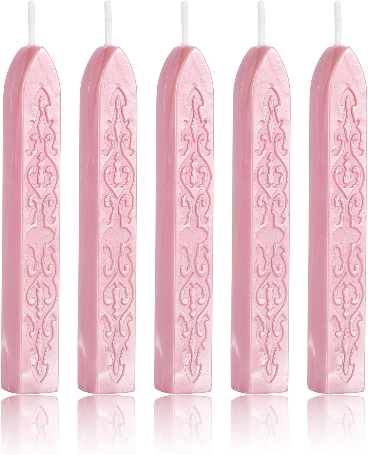 Yoption 5Pcs Pink Sealing Wax Sticks, Vintage Totem Fire Manuscript Wax Seal Sticks with Wicks, Sealing Wax for Wax Seal Stamp